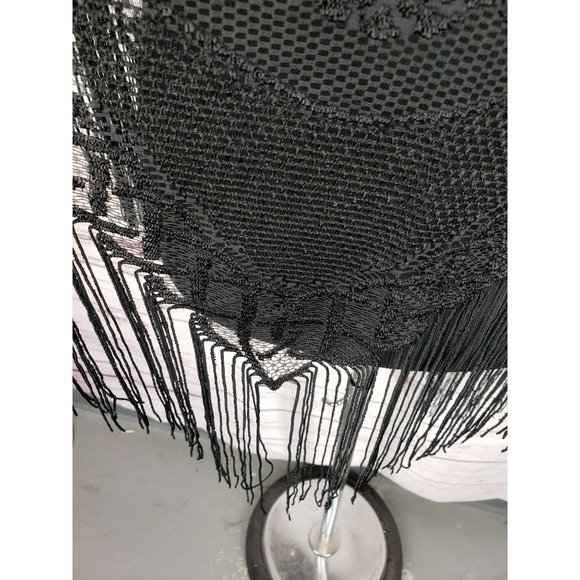 INC International Concepts Black Lace Fringe Floral Evening Shawl Wrap - Picture 5 of 8
